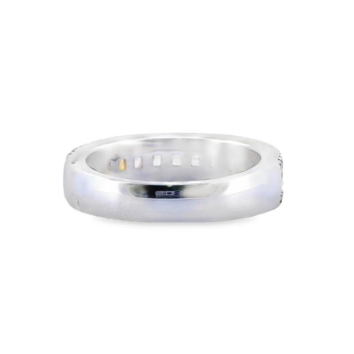 18K White Gold Ring with 1.71 CTW Radiant Yellow Diamonds and 0.25 CTW Round Diamonds, 5mm Wide
