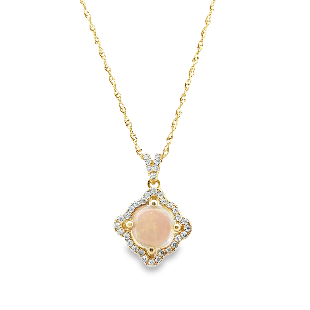 14K Yellow Gold Pendant with 0.76 CT Cabochon Opal and 0.17 CTW Round Diamonds