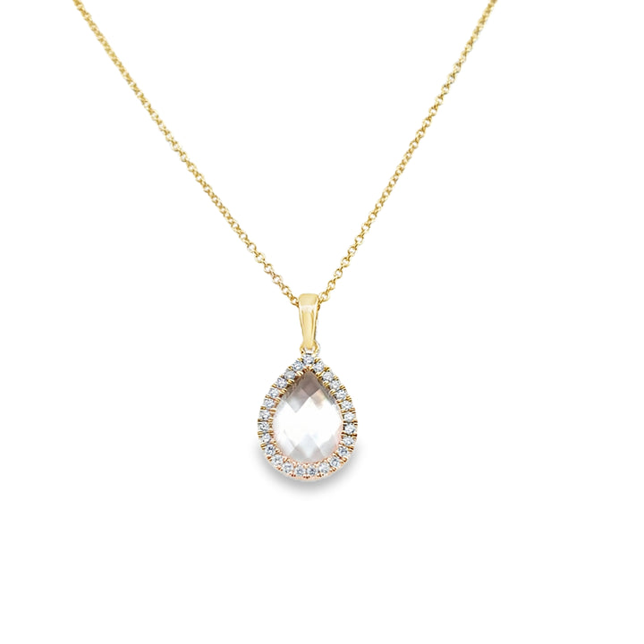 1.91 CTW Quartz over White Mother of Pearl Halo Pendant Necklace in 18K Yellow Gold