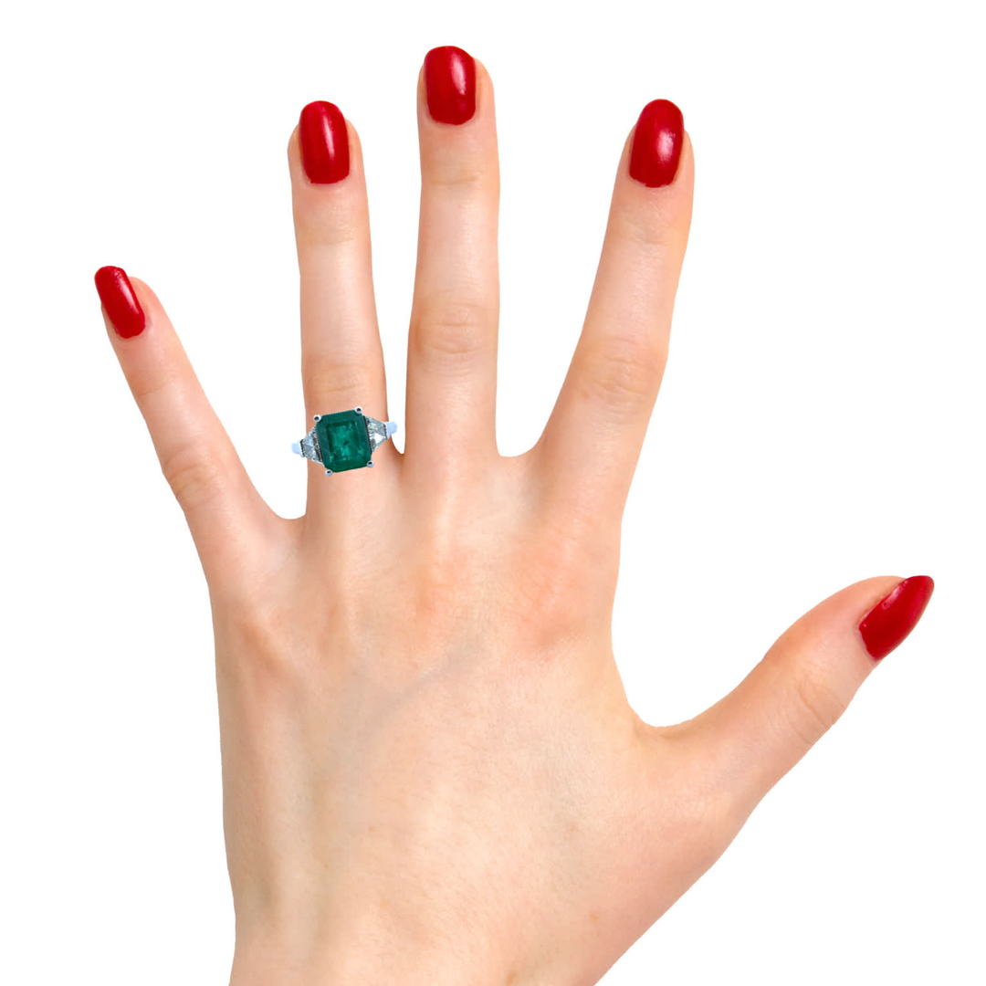 4.00 CT Emerald &amp; 0.80 CTW Diamond 18K White Gold Ring