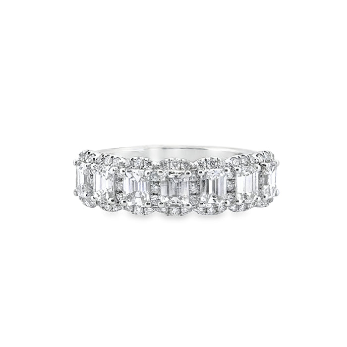 1.77 CTW Emerald Cut and Round Diamond Eternity Ring in 14K White Gold