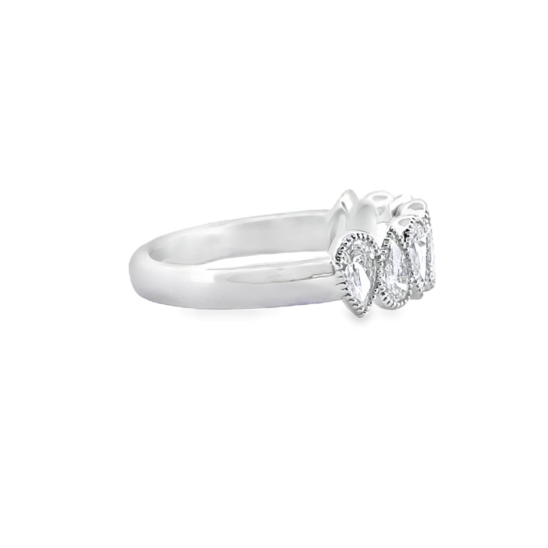 1.14 CTW Pear-Shaped Diamond Milgrain Band in 14K White Gold, 5mm Wide, Size 6.5