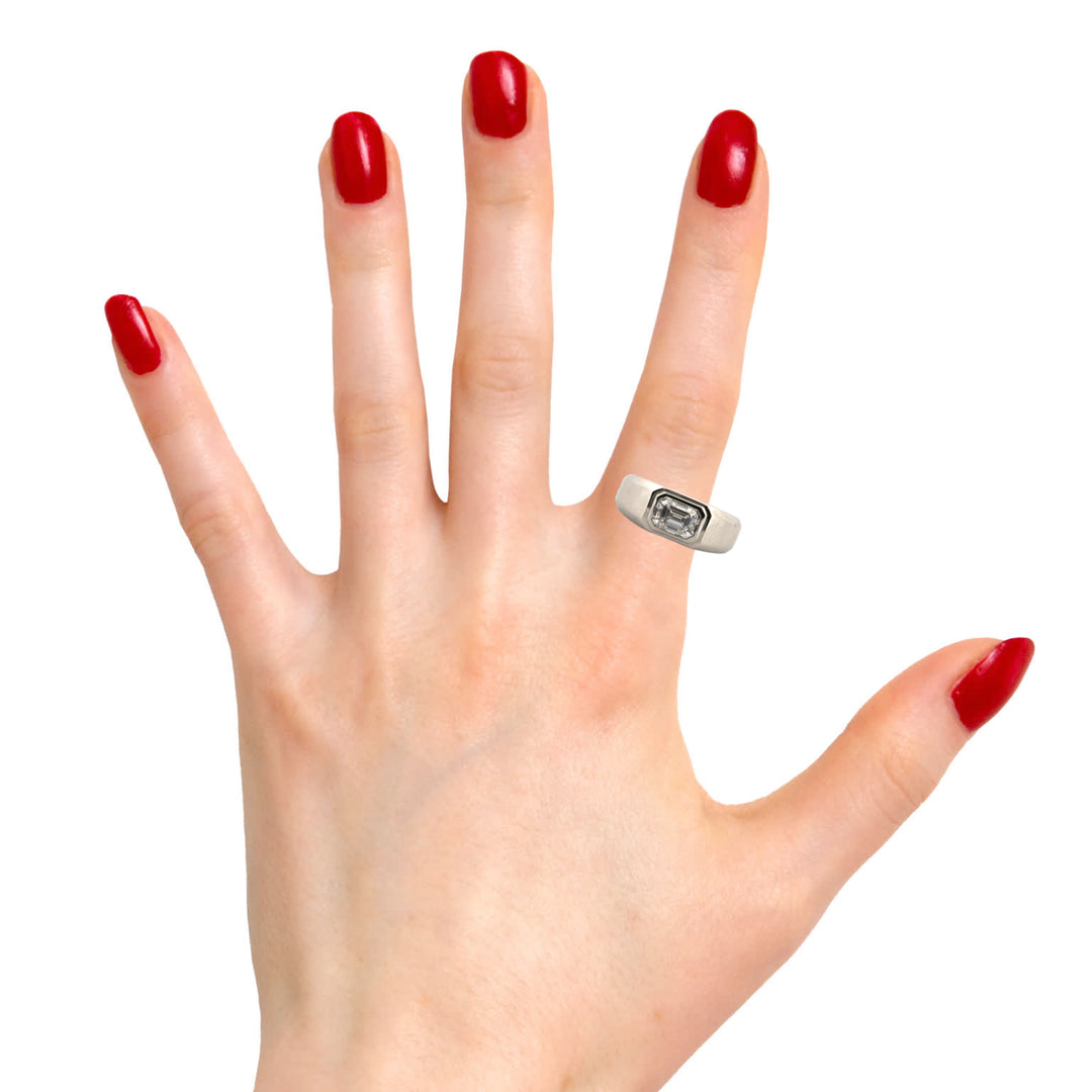 1.05 CT Internally Flawless E Color Emerald-Cut Diamond Ring in Platinum, 7.5mm Band