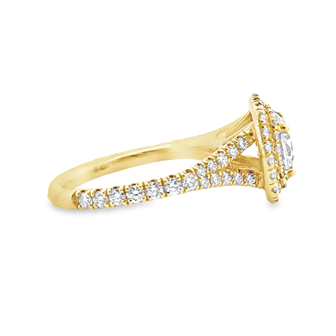 Cushion Shape Double Halo Engagement Ring Mounting in 18K Yellow Gold