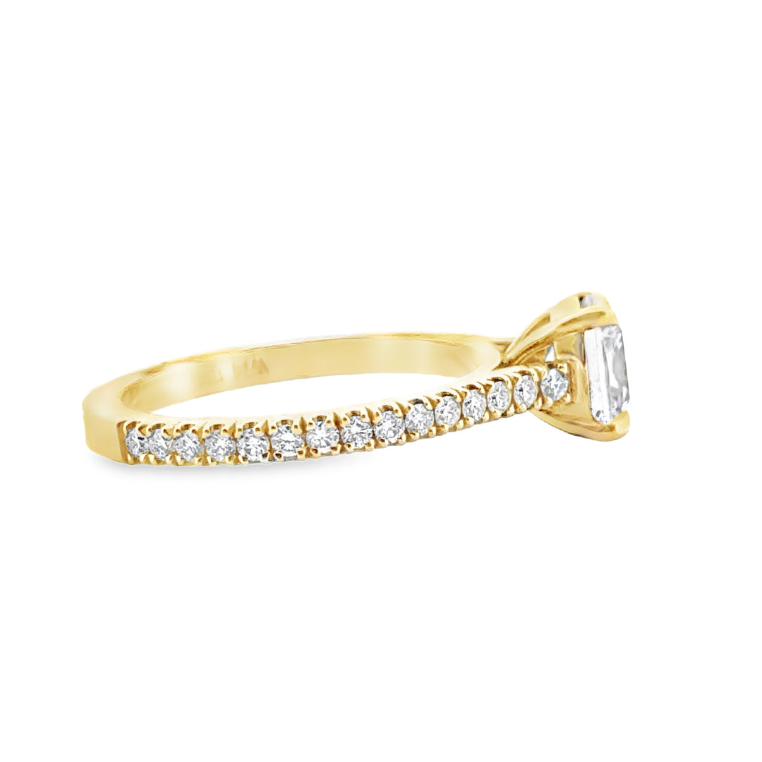 0.41 CTW Round Diamonds 18K Yellow Gold Four Prong Micro Pave Engagement Ring