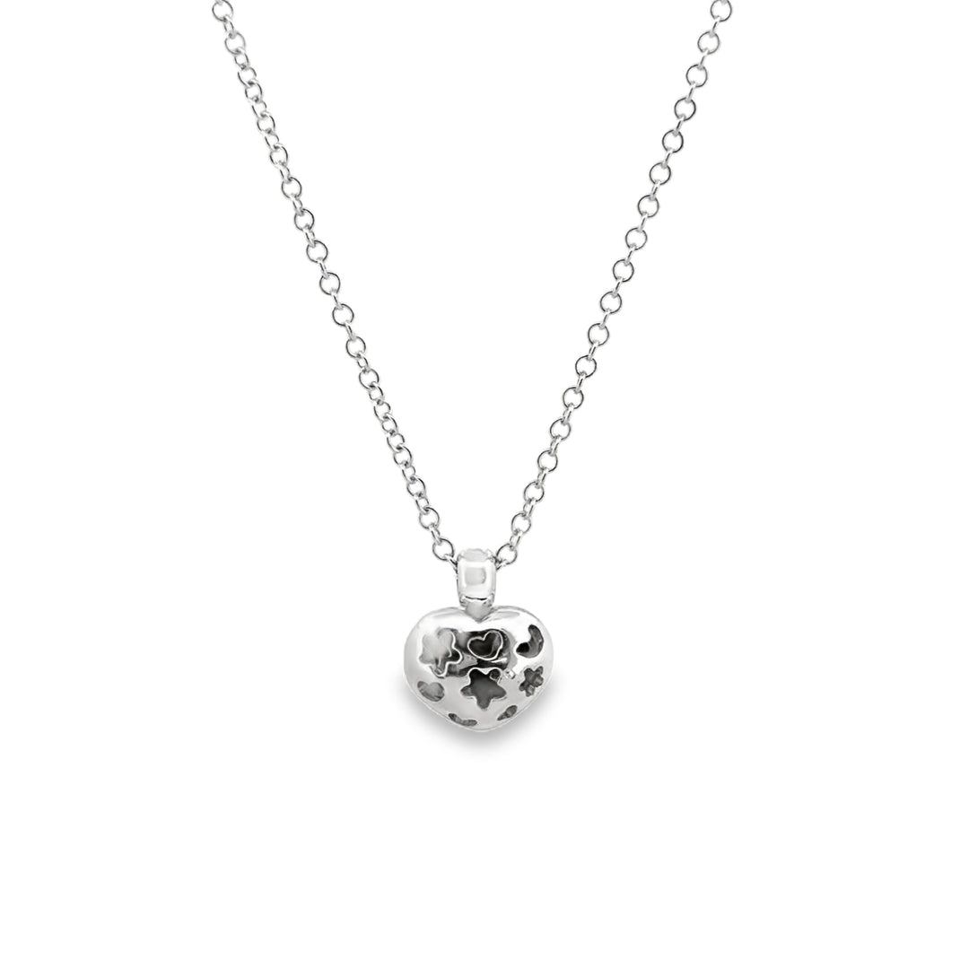 Pasquale Bruni Mother of Pearl and Diamond Puff Heart Pendant Necklace in 18K White Gold