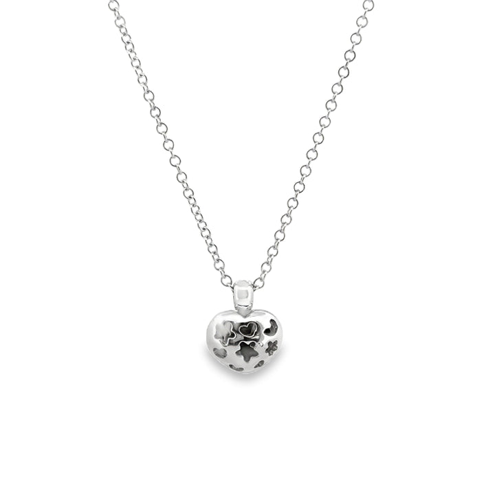 Pasquale Bruni Mother of Pearl and Diamond Puff Heart Pendant Necklace in 18K White Gold