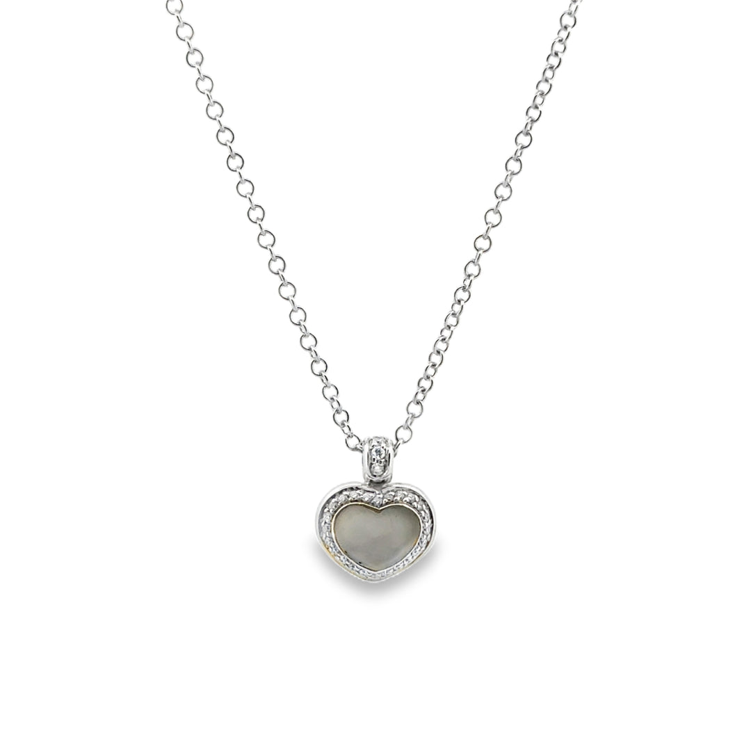 Pasquale Bruni Mother of Pearl and Diamond Puff Heart Pendant Necklace in 18K White Gold