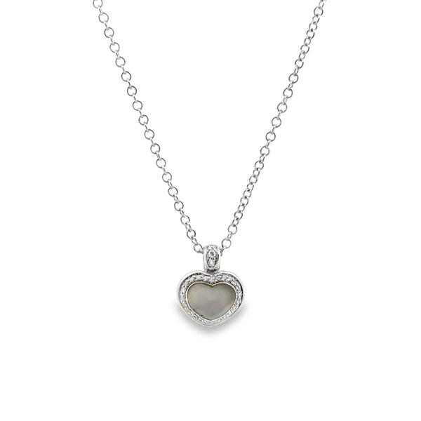 Pasquale Bruni Mother of Pearl and Diamond Puff Heart Pendant Necklace in 18K White Gold