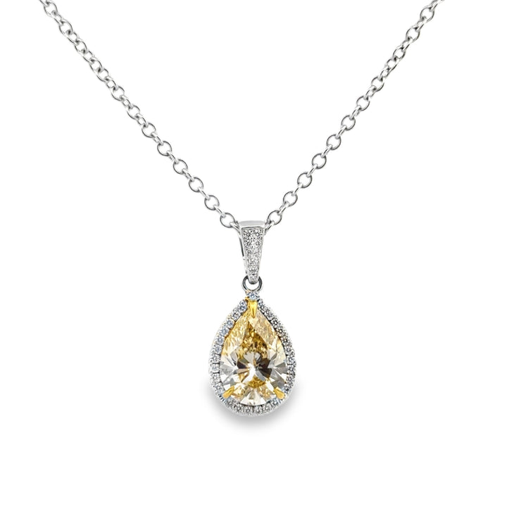 4.24 CT Pear-Shaped Fancy Brownish Yellow Diamond Pendant Necklace 18K White Gold