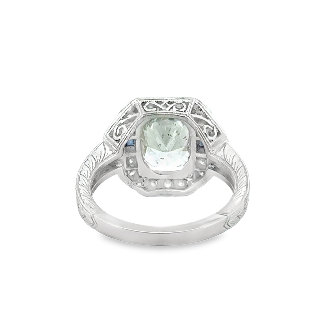 2.67 CT Cushion Cut Diamond & Sapphire Platinum Ring
