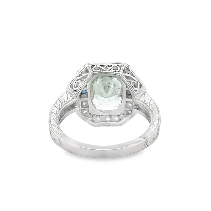 2.67 CT Cushion Cut Diamond & Sapphire Platinum Ring