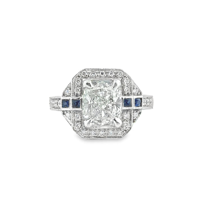 2.67 CT Cushion Cut Diamond & Sapphire Platinum Ring