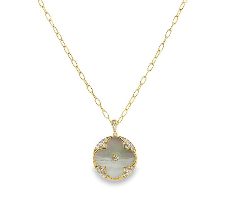 Doves 0.31 CTW Diamond &amp; Mother of Pearl 18K Yellow Gold Pendant Necklace