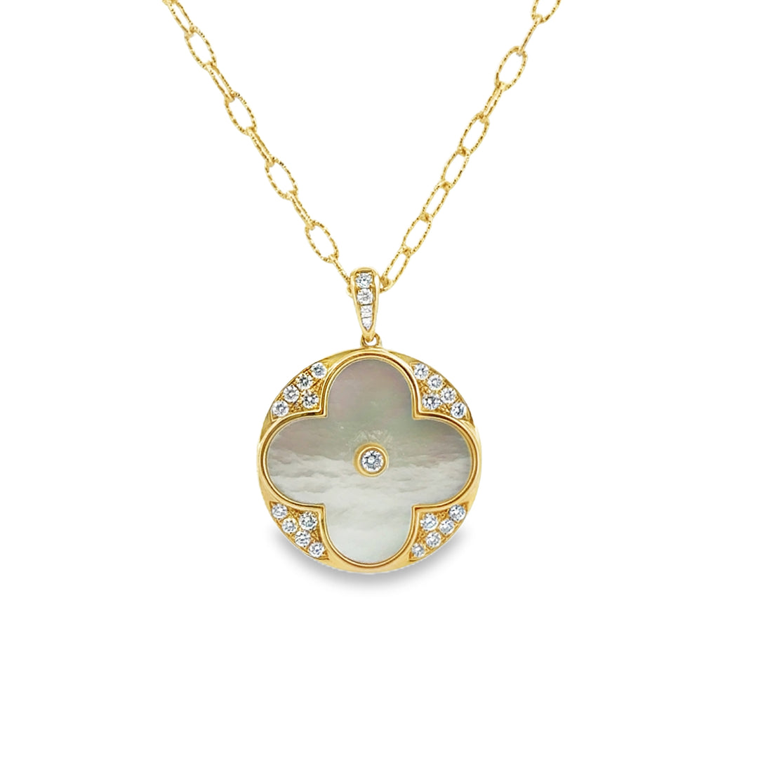 Doves 0.31 CTW Diamond &amp; Mother of Pearl 18K Yellow Gold Pendant Necklace