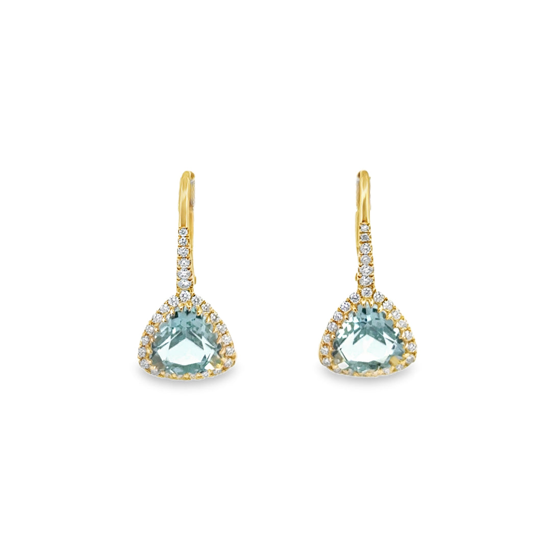 Doves 3.23 CTW Blue Topaz &amp; 0.27 CTW Diamond 18K Yellow Gold Drop Earrings