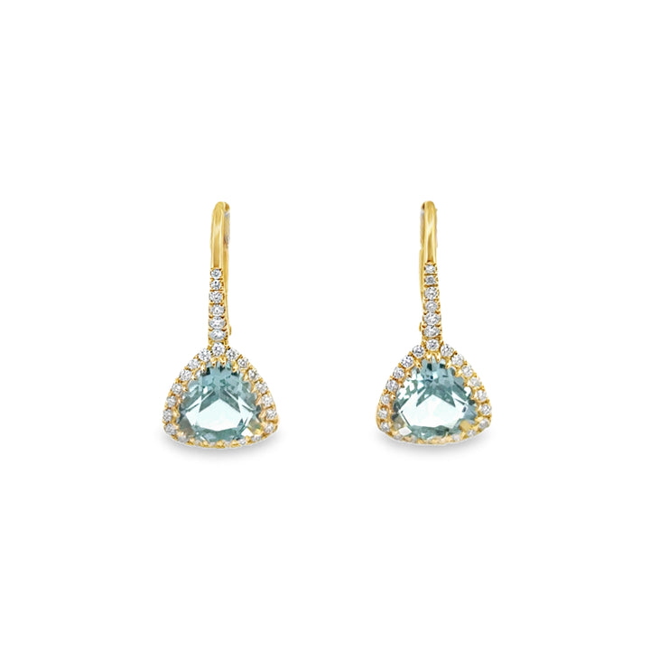 Doves 3.23 CTW Blue Topaz &amp; 0.27 CTW Diamond 18K Yellow Gold Drop Earrings