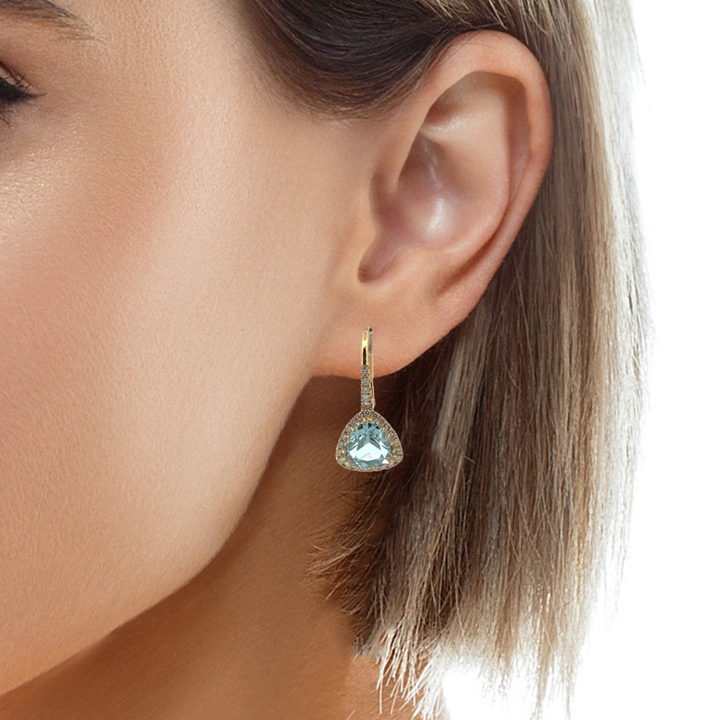 Doves 3.23 CTW Blue Topaz &amp; 0.27 CTW Diamond 18K Yellow Gold Drop Earrings