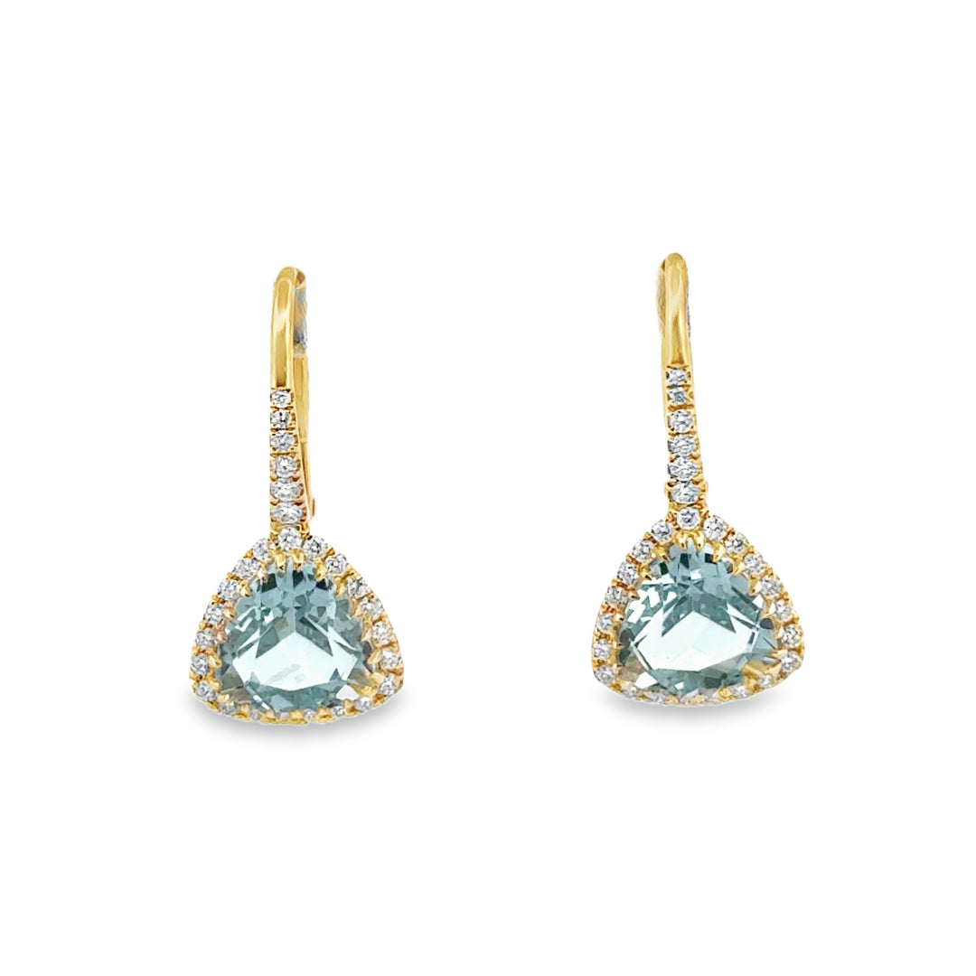 Doves 3.23 CTW Blue Topaz &amp; 0.27 CTW Diamond 18K Yellow Gold Drop Earrings
