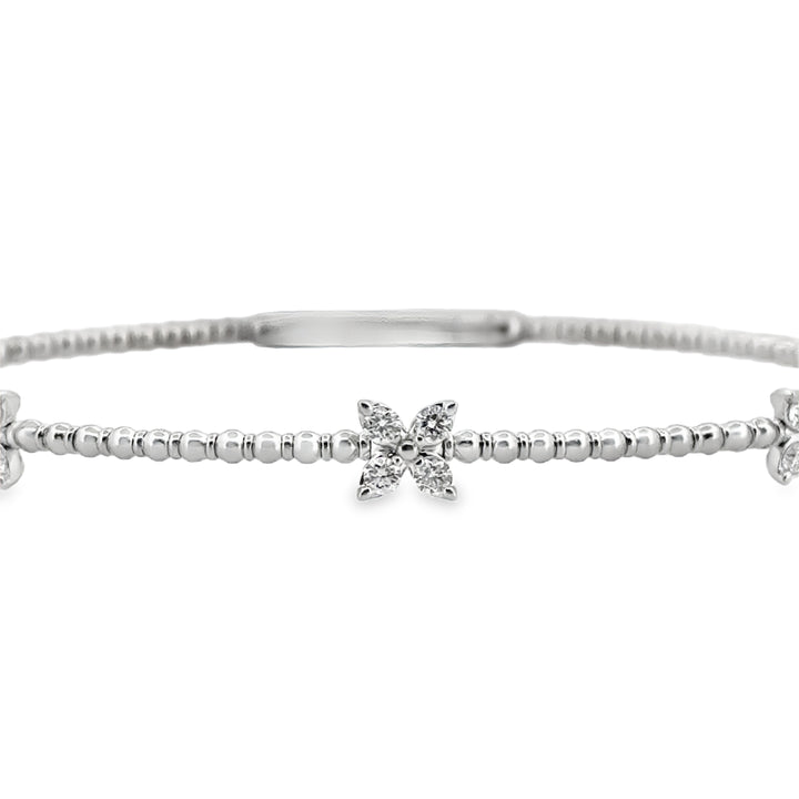 0.36 CTW Diamond Flower Flexible Bangle in 14K White Gold