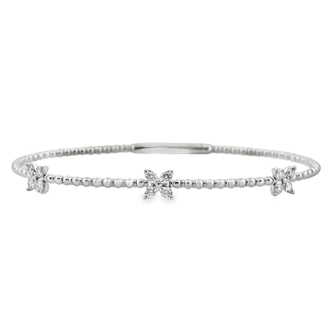 0.36 CTW Diamond Flower Flexible Bangle in 14K White Gold