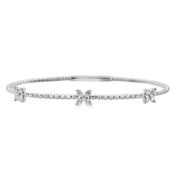 0.36 CTW Diamond Flower Flexible Bangle in 14K White Gold