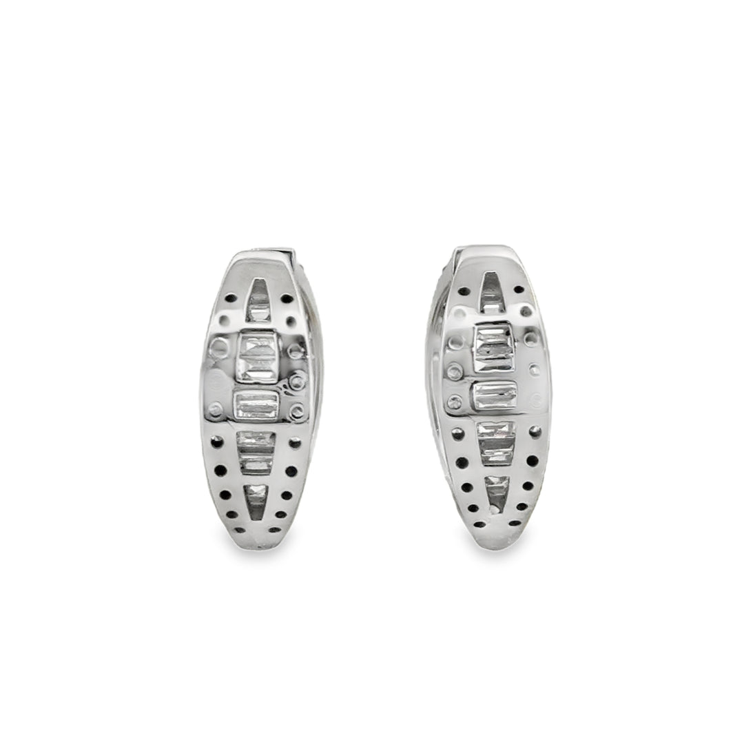 2.00 CTW Round &amp; Baguette Diamond 14K White Gold Hoop Earrings
