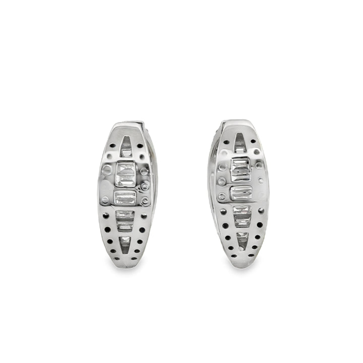 2.00 CTW Round &amp; Baguette Diamond 14K White Gold Hoop Earrings
