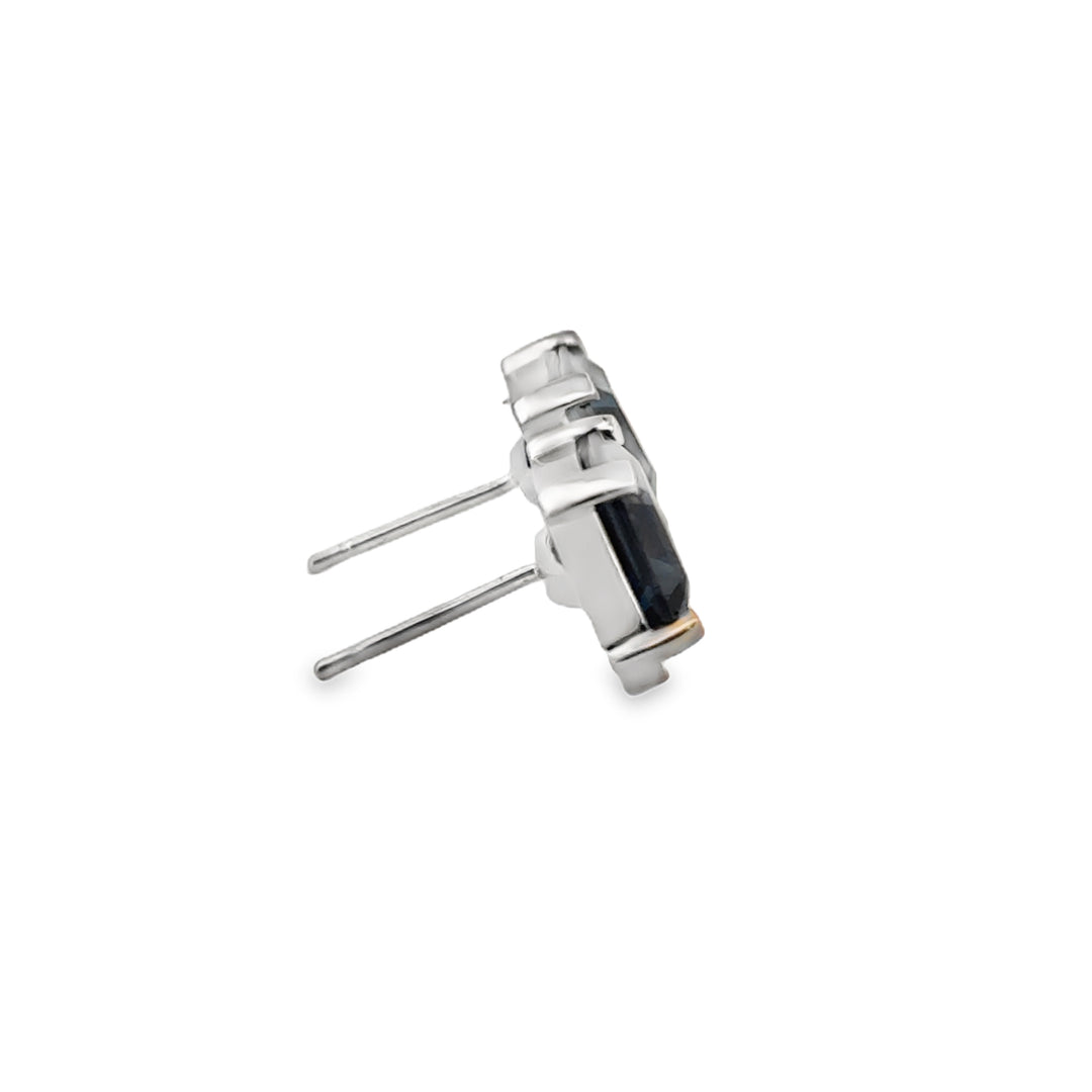 18K White Gold Dark Blue Topaz and 0.06 CTW Diamond Stud Earrings