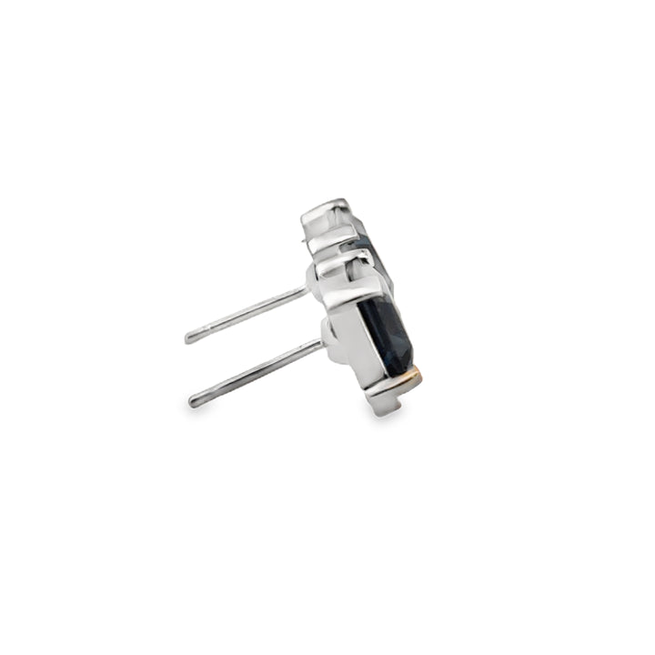 18K White Gold Dark Blue Topaz and 0.06 CTW Diamond Stud Earrings