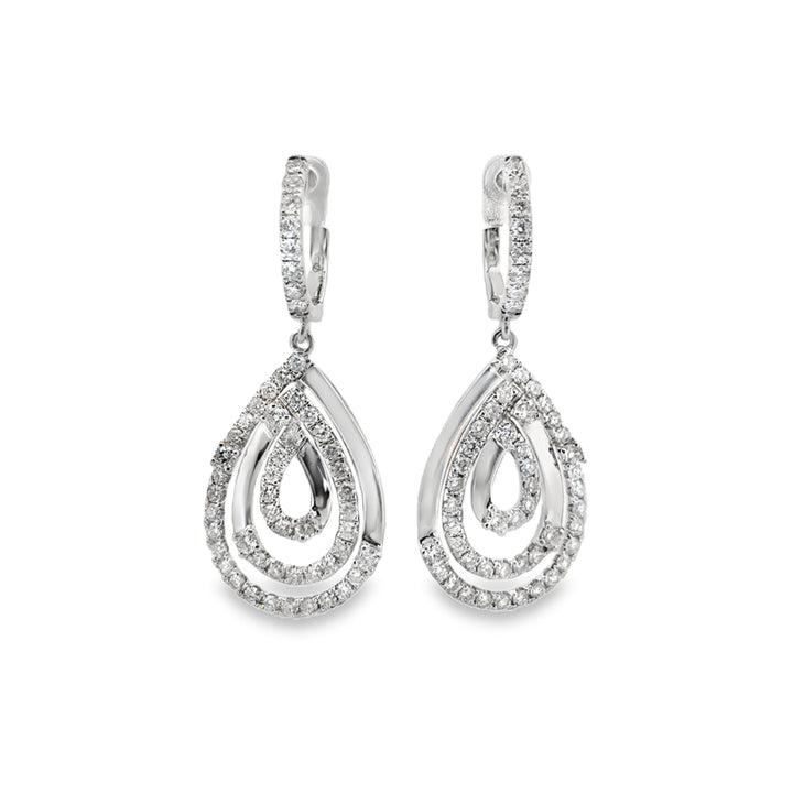 2.15 CTW Diamond Drop Earrings in 18K White Gold – 1.5" Long