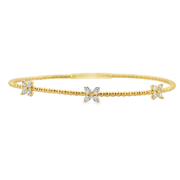 0.36 CTW Diamond Flower Flexible Bangle in 14K Yellow Gold