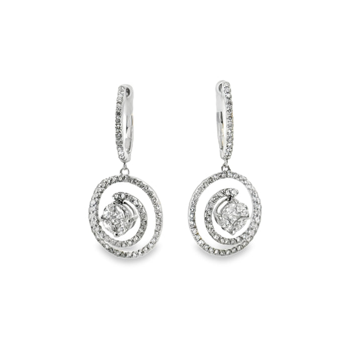 1.00 CTW Diamond Spiral Drop Earrings in 18K White Gold