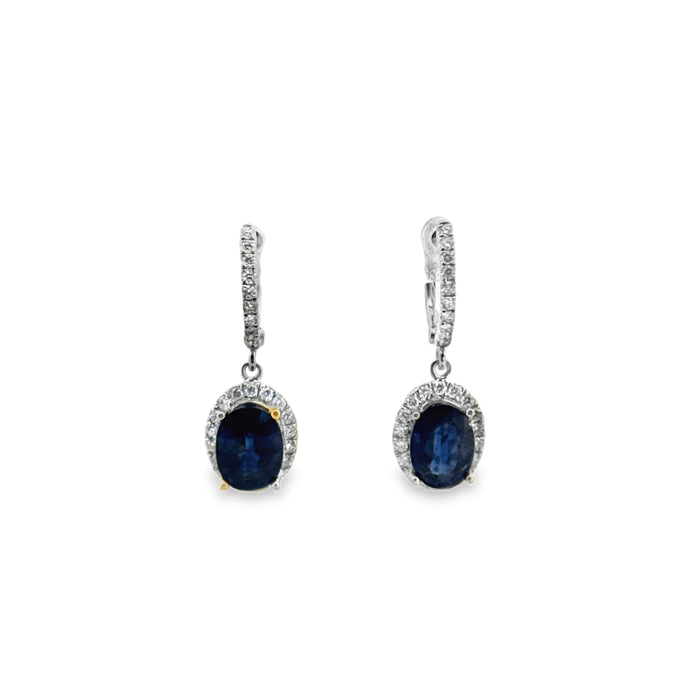 Oval Sapphire & 0.50 CTW Diamond Drop Earrings in 14K White Gold