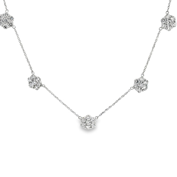 3.01 CTW Diamond Floret Station Necklace in 14K White Gold