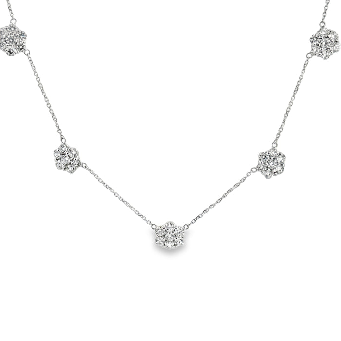 3.01 CTW Diamond Floret Station Necklace in 14K White Gold