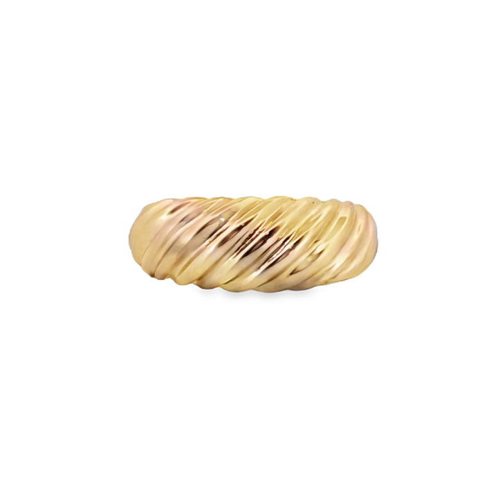 18K Yellow Gold Diagonal Ribbed Dome Ring