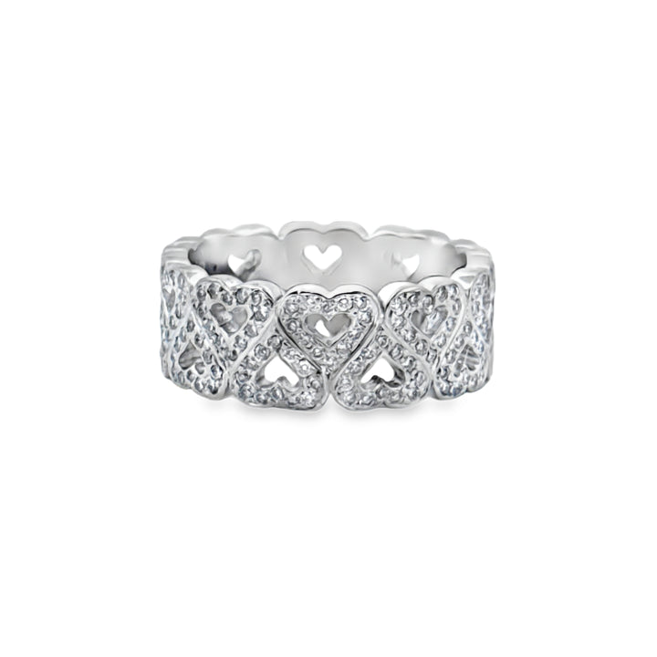 1.20 CTW Diamond Heart Motif Band – 18K White Gold, 8mm Wide