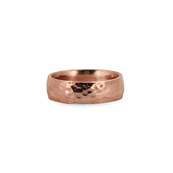 14K Rose Gold Hammered Band Ring – 6mm Wide, Size 7.25