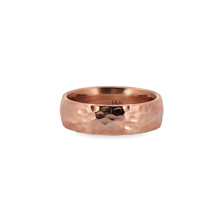 14K Rose Gold Hammered Band Ring – 6mm Wide, Size 7.25