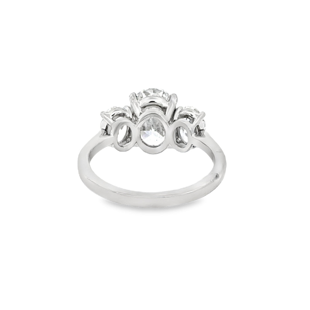 3.14 CTW Diamond Platinum Three-Stone Oval Engagement Ring