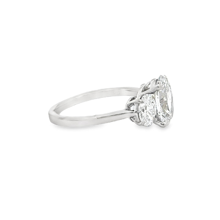 3.14 CTW Diamond Platinum Three-Stone Oval Engagement Ring