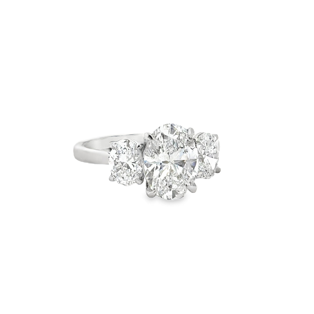 3.14 CTW Diamond Platinum Three-Stone Oval Engagement Ring