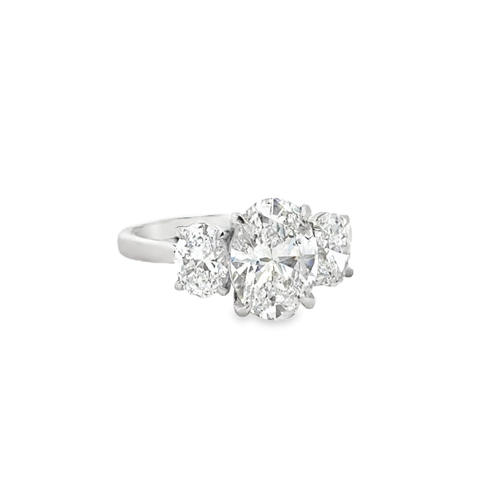3.14 CTW Diamond Platinum Three-Stone Oval Engagement Ring