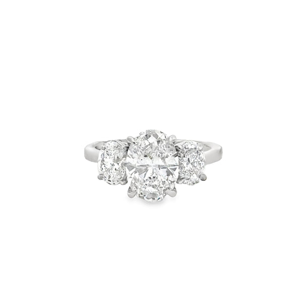 3.14 CTW Diamond Platinum Three-Stone Oval Engagement Ring