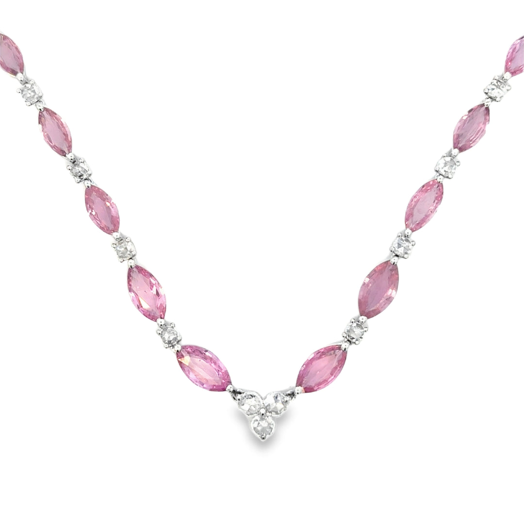15.00 CTW Pink Sapphire and Diamond Graduated Necklace in 18K White Gold