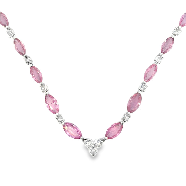 15.00 CTW Pink Sapphire and Diamond Graduated Necklace in 18K White Gold
