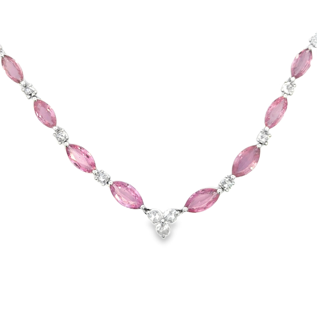 15.00 CTW Pink Sapphire and Diamond Graduated Necklace in 18K White Gold