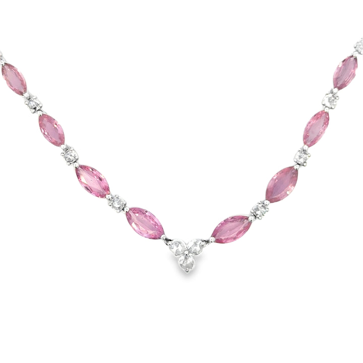 15.00 CTW Pink Sapphire and Diamond Graduated Necklace in 18K White Gold