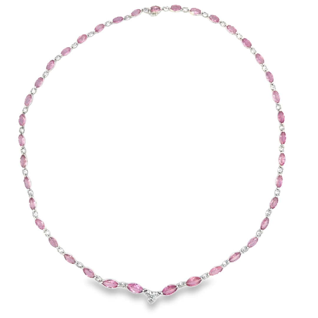 15.00 CTW Pink Sapphire and Diamond Graduated Necklace in 18K White Gold
